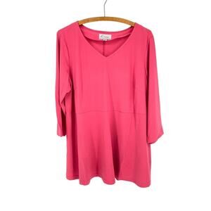 Linea‎ Pink Women's V-Neck 3/4 Sleeve Blouse - Size 1x